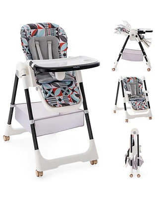 Slickblue Kids Baby High Chair Folding Feeding with Multiple Recline and Height Positions