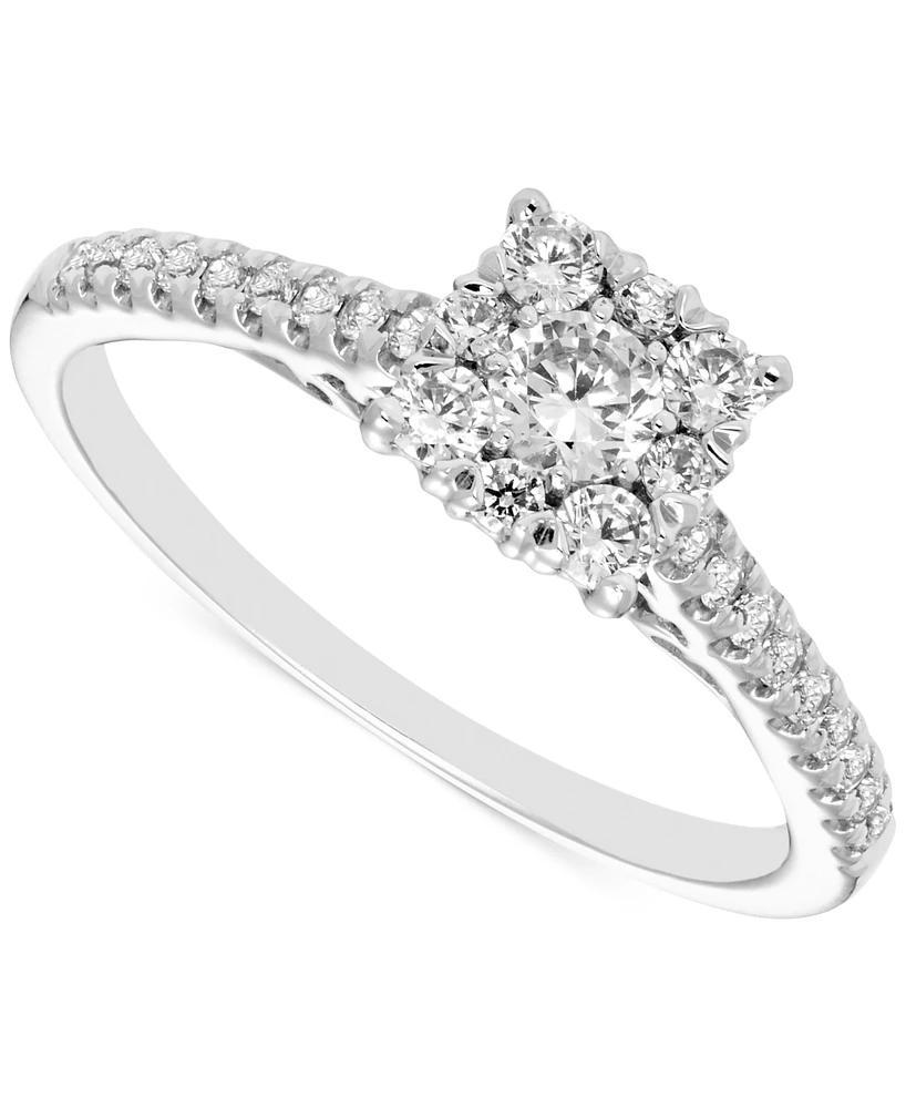 Diamond Square Halo Engagement Ring (1/2 ct. t.w.) in 14k White Gold