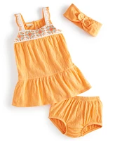 First Impressions Baby Girls Gauze Headband, Dress & Bloomers, 3 Piece Set, Created for Macy's