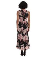 London Times Petite Ruffle-Trim Sleeveless Maxi Dress