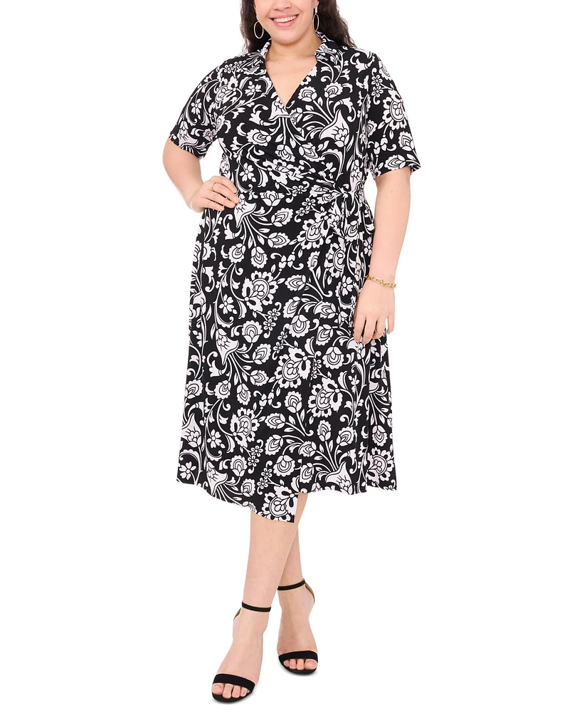 Msk Plus Printed Wrap Midi Dress