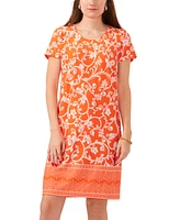 Msk Petite Printed Border-Hem Short-Sleeve Dress