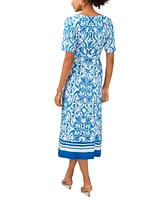 Msk Petite Printed Border-Hem Tie-Waist Midi Dress