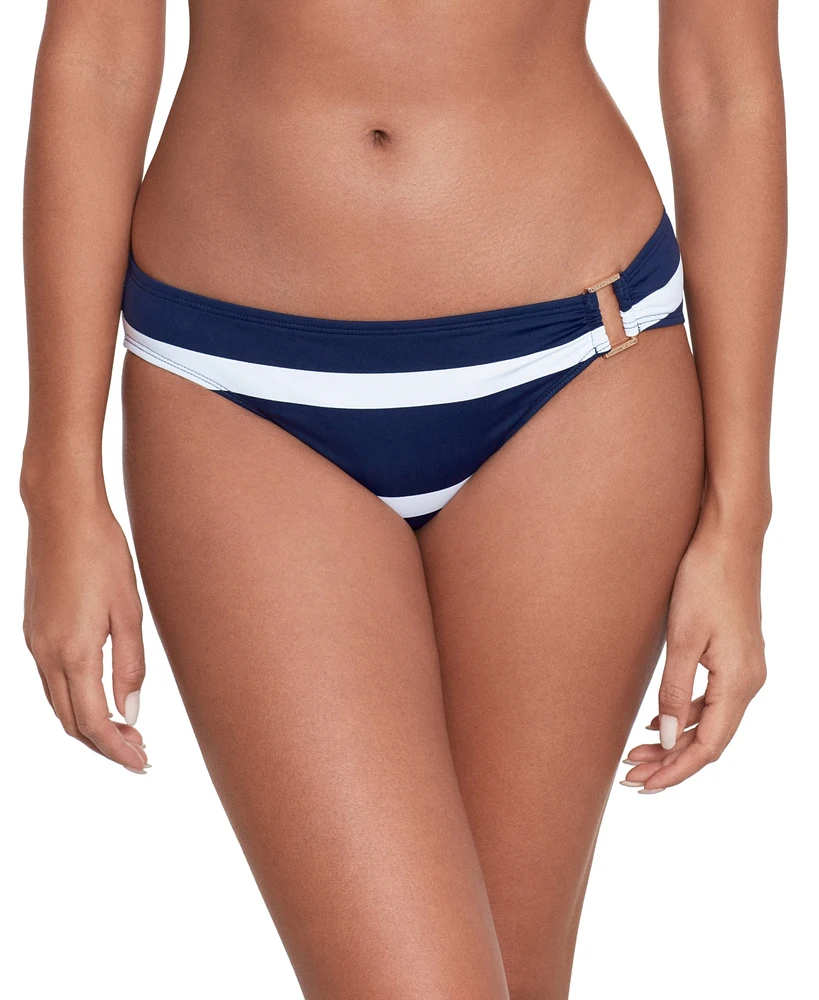 Lauren Ralph Women's Striped O-Ring Hipster Bikini Bottoms