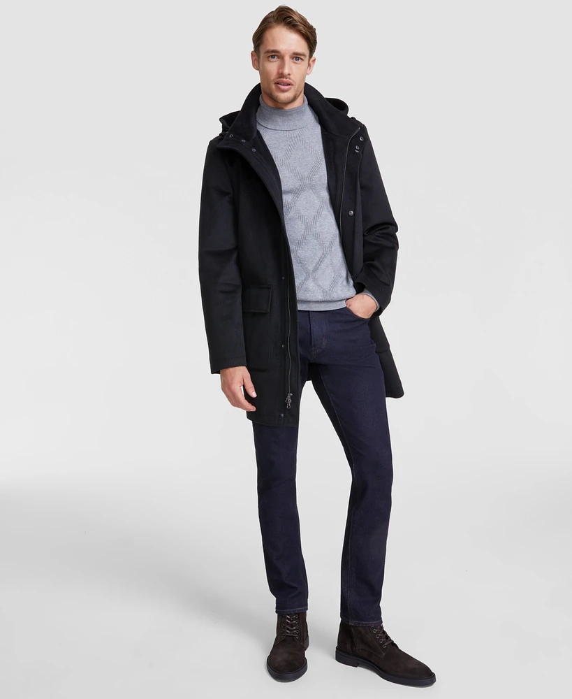 Calvin Klein Men's Regular Fit Black Solid Overcoat