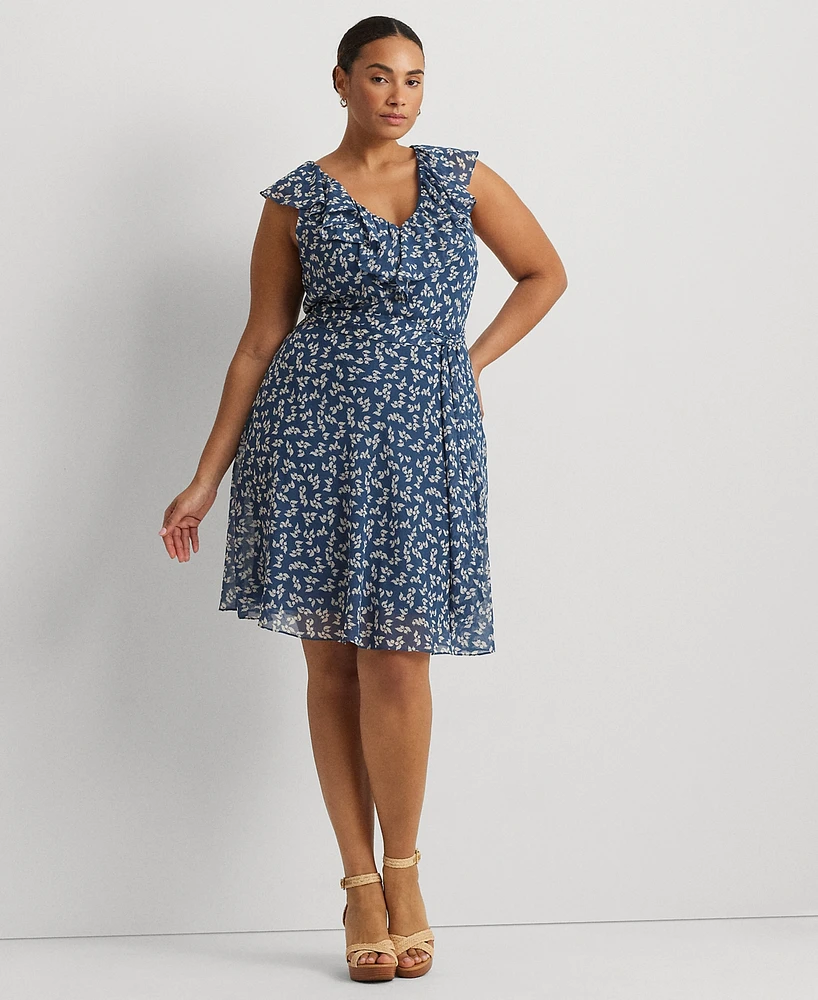 Lauren Ralph Plus Ruffled Floral Fit & Flare Dress