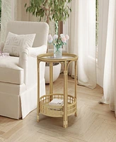 Gallerie Decor Bimini Glass Top Rattan Side Table