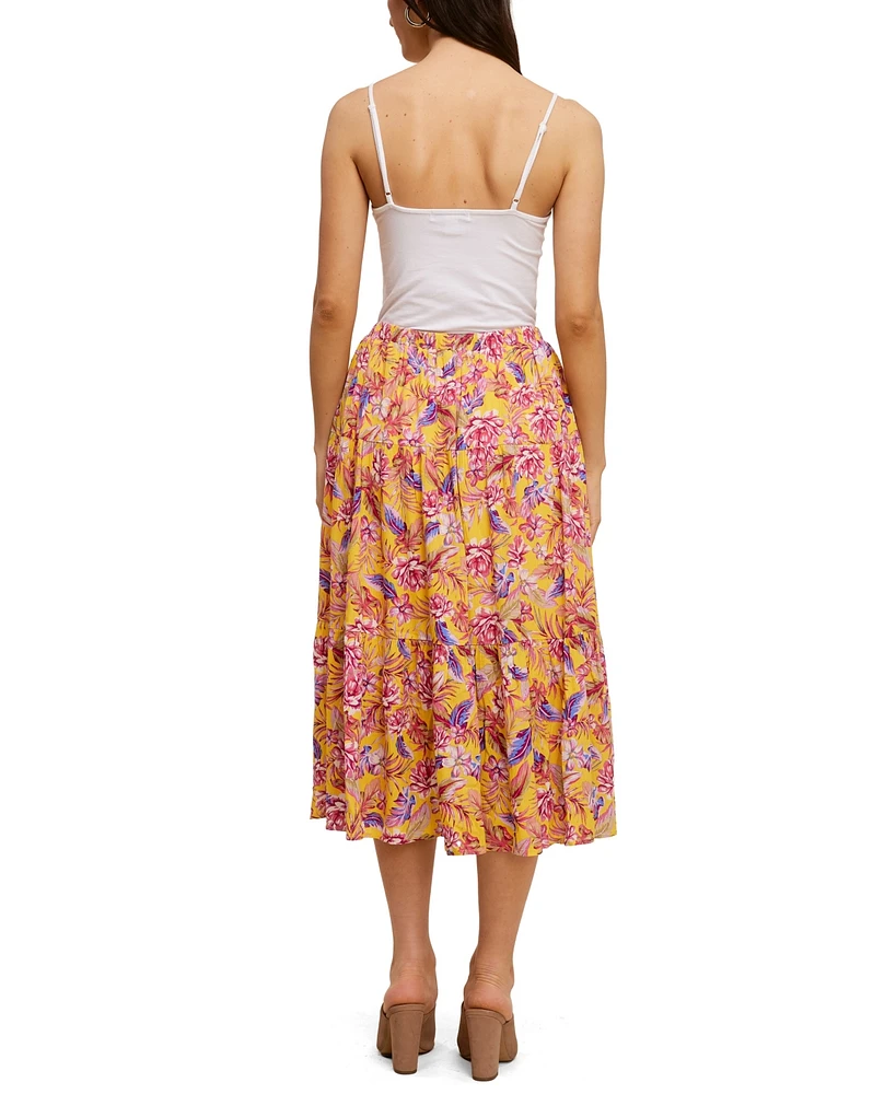 John Paul Richard Printed Tiered Midi Skirt Multi Tropical Print