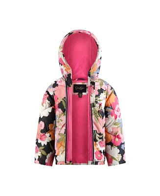 Jessica Simpson Toddler Girls Fashion Floral Print Puffer Jacket With Hat