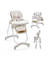 Slickblue Kids Folding Baby Dining High Chair with Adjustable Height and Recline-Grey