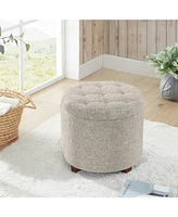 Ornavo Home Donovan Round Tufted Linen Storage Ottoman