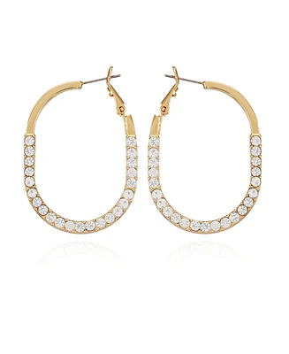 T Tahari Gold-Tone Glass Stone Oval Hoop Earrings