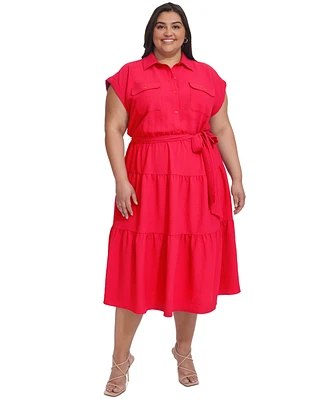 Dkny Plus Tiered Fit & Flare Shirtdress