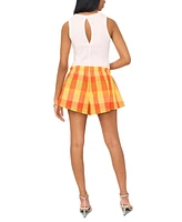 1.state Women's Plaid High Rise Drawstring Waist Shorts