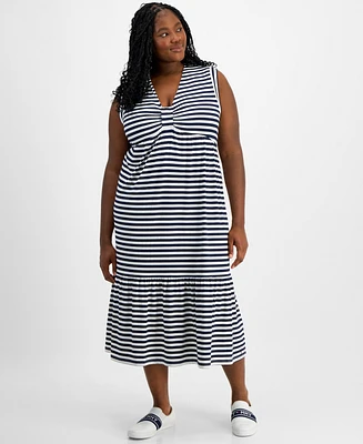 Tommy Hilfiger Plus Striped Sleeveless Midi Dress