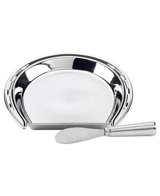 Certified International Derby Day at the Races Silver Plated 3-d Horseshoe Cheese Plate with Knife