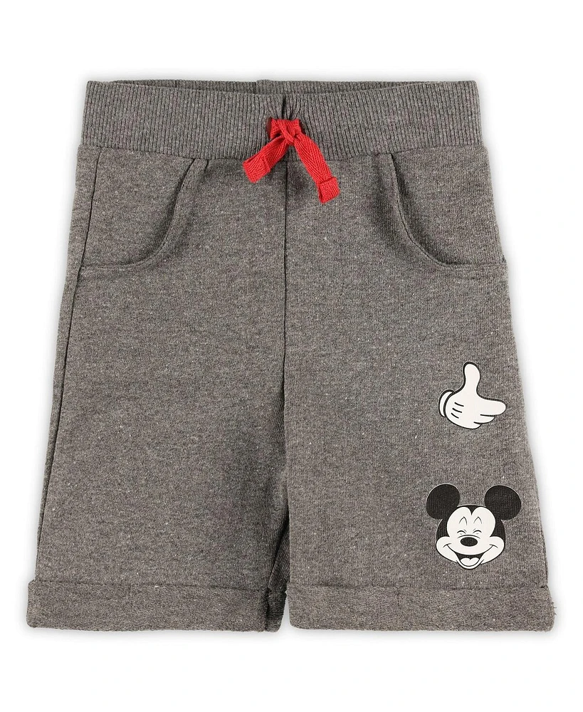 Baby Boys and Girls Mickey Mouse Gray, Navy T-shirt, Shorts Romper Set