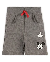 Baby Boys and Girls Mickey Mouse Gray, Navy T-shirt, Shorts Romper Set