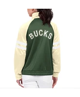 Women's G-iii 4Her by Carl Banks Hunter Green Milwaukee Bucks Main Player Raglan Rhinestone Full-Zip Track Jacket