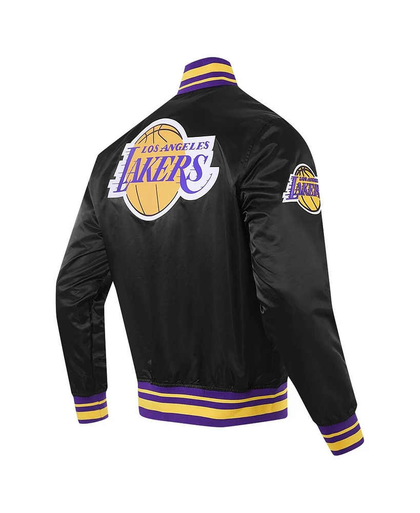 Men's Pro Standard Black Los Angeles Lakers Script Tail Full-Snap Satin Varsity Jacket