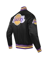Men's Pro Standard Black Los Angeles Lakers Script Tail Full-Snap Satin Varsity Jacket