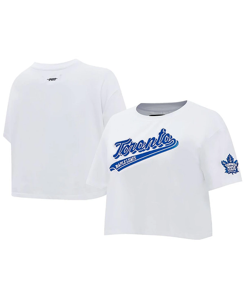 Women's Pro Standard White Toronto Maple Leafs Boxy Script Tail Cropped T-shirt