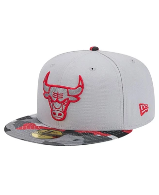 Men's New Era Gray Chicago Bulls Active Color Camo Visor 59FIFTY Fitted Hat