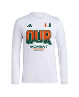 Men's and Women's adidas White Miami Hurricanes 2024 On-Court Bench Our Moment Long Sleeve T-shirt