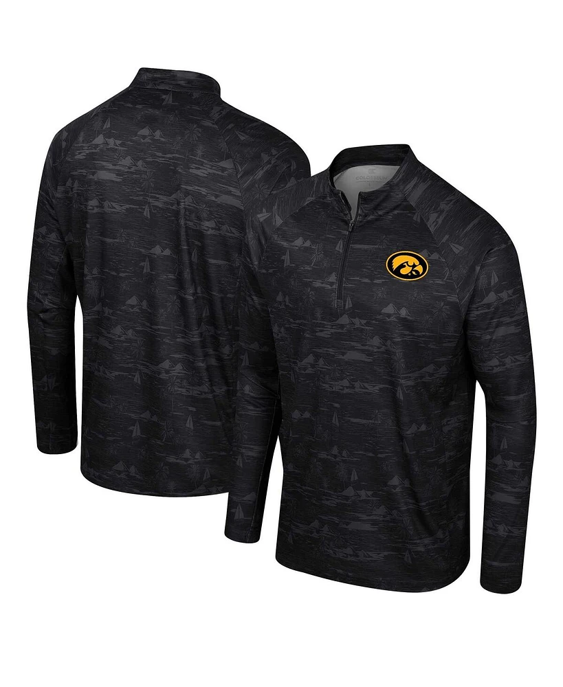 Men's Colosseum Black Iowa Hawkeyes Carson Raglan Quarter-Zip Jacket