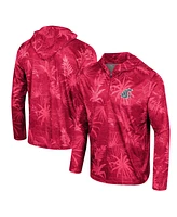 Men's Colosseum Crimson Washington State Cougars Palms Printed Lightweight Quarter-Zip Hooded Top