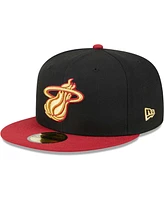 Men's New Era Black, Red Miami Heat Gameday Gold Pop Stars 59FIFTY Fitted Hat