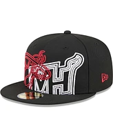 Men's New Era Black Miami Heat Game Day Hollow Logo Mashup 59FIFTY Fitted Hat