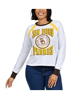 Women's Wear by Erin Andrews White Distressed San Diego Padres Raglan Long Sleeve T-shirt