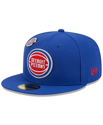 Men's New Era Blue Detroit Pistons Chainstitch Logo Pin 59FIFTY Fitted Hat