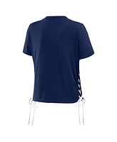 Women's Wear by Erin Andrews Navy Seattle Mariners Side Lace-Up Cropped T-shirt