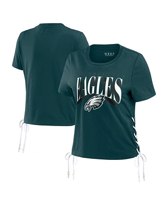 Women's Wear by Erin Andrews Midnight Green Philadelphia Eagles Lace Up Side Modest Cropped T-shirt