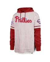 Men's '47 Brand White Philadelphia Phillies Pinstripe Double Header Pullover Hoodie