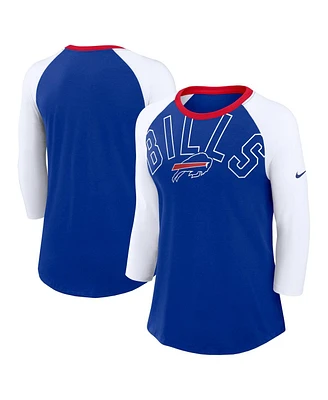 Women's Nike Royal, White Buffalo Bills Knockout Arch Raglan Tri-Blend 3/4-Sleeve T-shirt