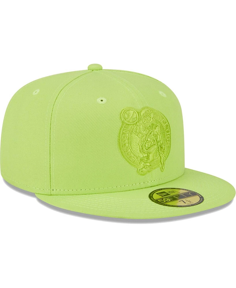 Men's New Era Neon Green Boston Celtics Spring Color Pack 59FIFTY Fitted Hat