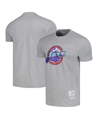 Men's and Women's Mitchell & Ness Gray Utah Jazz Hardwood Classics Mvp Throwback Logo T-shirt