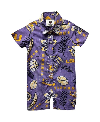 Baby Boys and Girls Wes & Willy Purple Distressed Lsu Tigers Vintage-Like Floral Romper