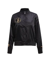 Women's Pro Standard Black Brooklyn Nets Glam Satin Full-Snap Varsity Jacket