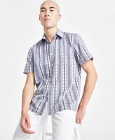 Sun + Stone Men's Elias Short Sleeve Button-Front Textured Multi-Print Shirt, Created for Macy's