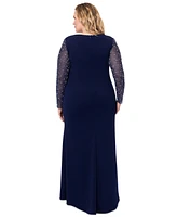 Betsy & Adam Plus Glitter-Sleeve Sheath Dress