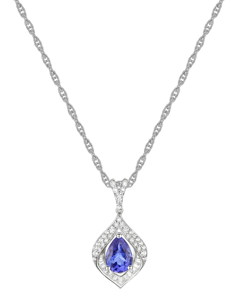 Tanzanite & Lab-Grown White Sapphire 18" Pendant Necklace in Sterling Silver