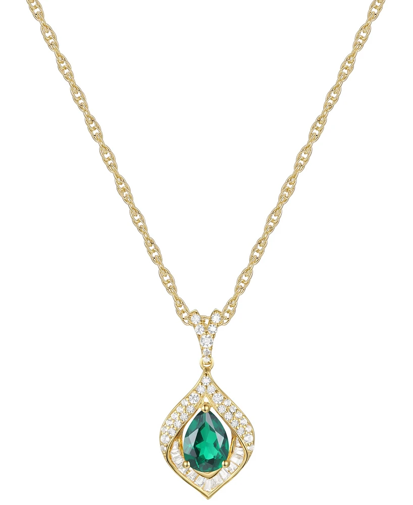 Lab-Grown Emerald & Lab-Grown White Sapphire 18" Pendant Necklace in 14k Gold-Plated Sterling Silver