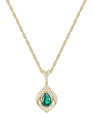 Lab-Grown Emerald & Lab-Grown White Sapphire 18" Pendant Necklace in 14k Gold-Plated Sterling Silver