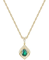 Lab-Grown Emerald & Lab-Grown White Sapphire 18" Pendant Necklace in 14k Gold-Plated Sterling Silver