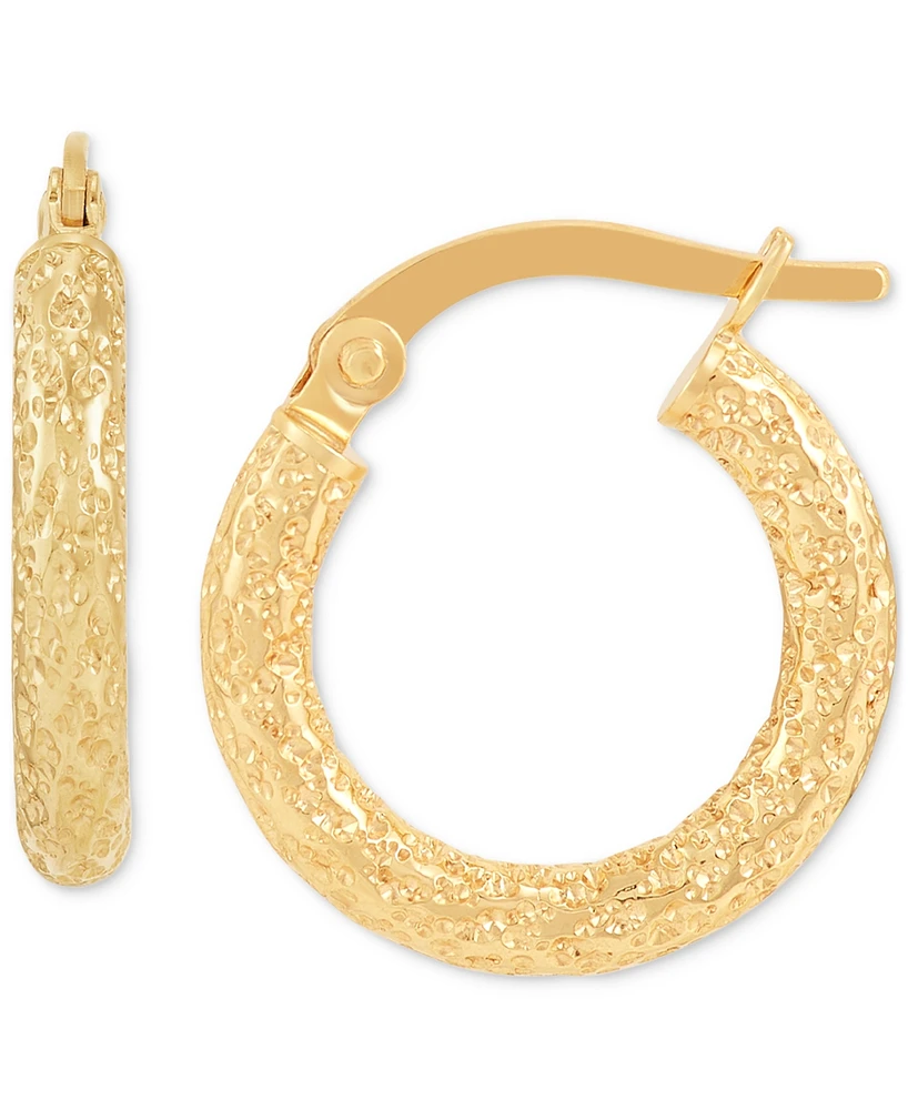 Italian Gold Textured Tube Small Hoop Earrings in 10k Gold, 5/8"