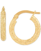 Italian Gold Textured Tube Small Hoop Earrings in 10k Gold, 5/8"